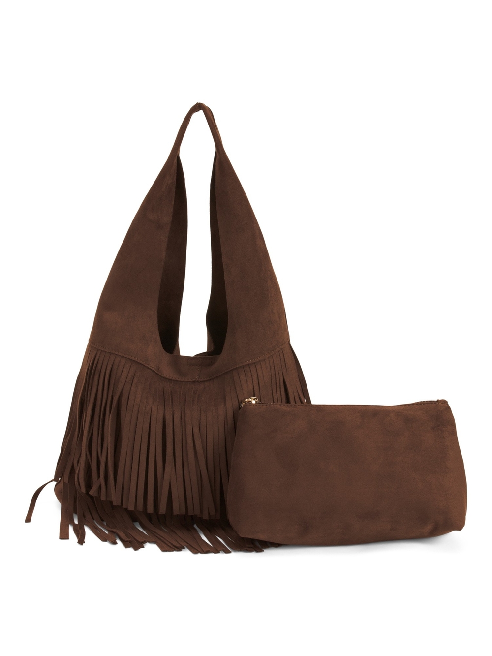 Urban Expressions Brown Suede Fringe Hobo Shoulder Bag with Wristlet